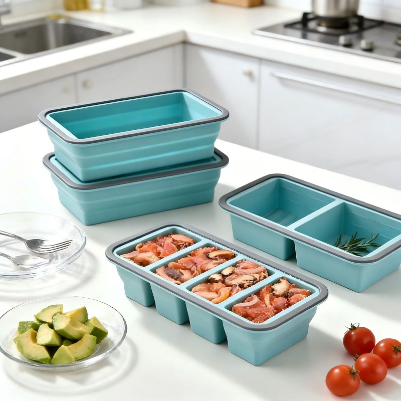 Meal Prep Freezer - 실리콘 냉동 트레이 (뚜껑 포함) -