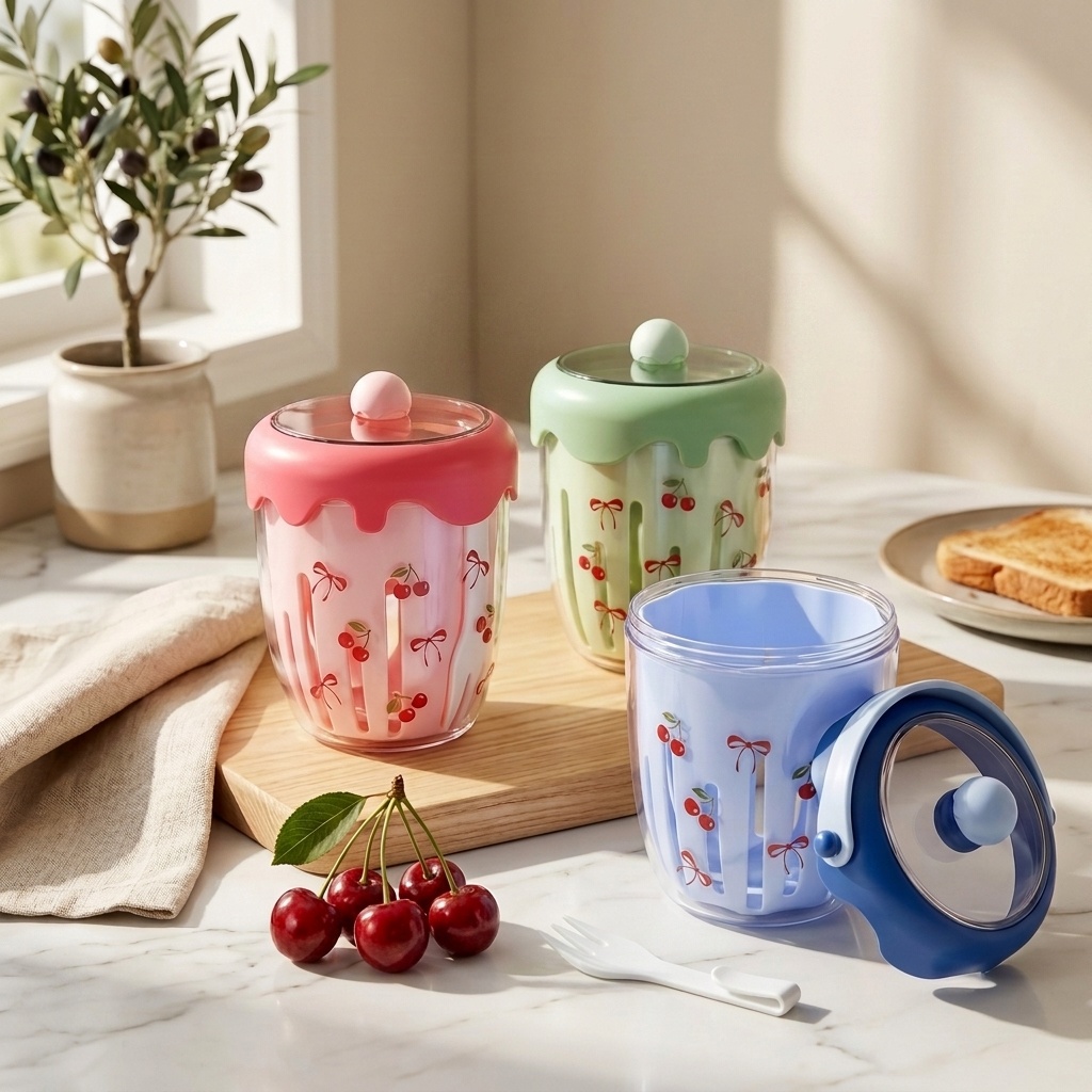 Meal Prep Yogurt Containers - 휴대용 플라스틱 샐러드 오트밀 용기(뚜껑, 포크,