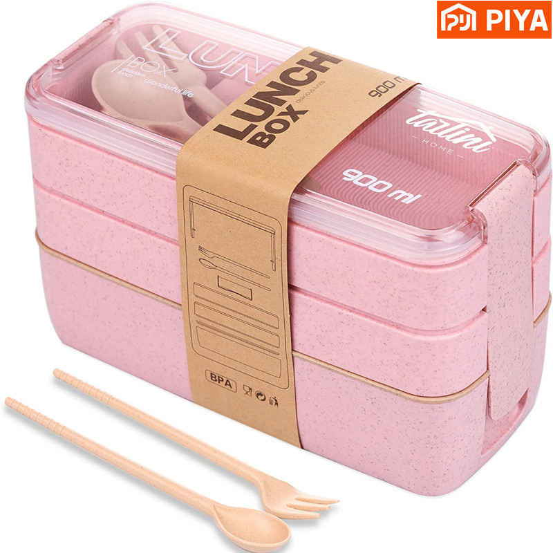 Meal Prep Bowl - 3-In-1 구획 밀짚 도시락 상자 재사용