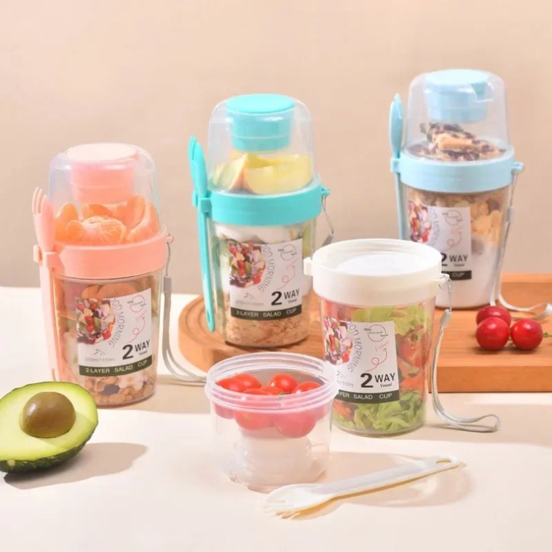 Meal Prep Yogurt Containers - 휴대용 샐러드 컵 이중 오트밀 컵