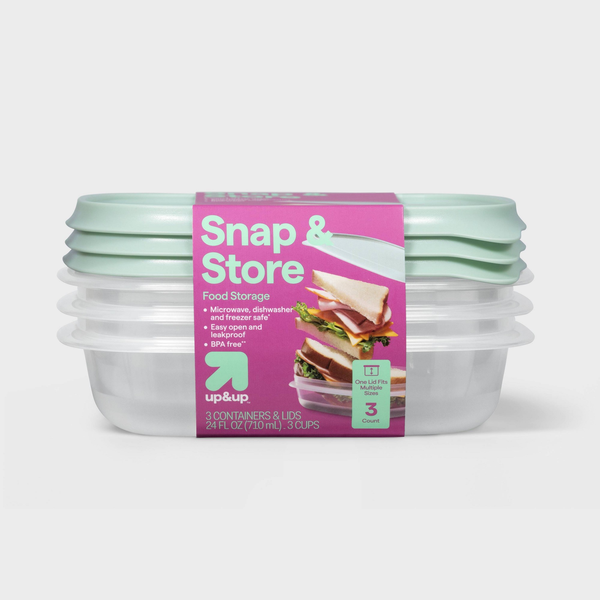 Meal Prep Container - 3ct 사각형 스냅 뚜껑이 있는 식품
