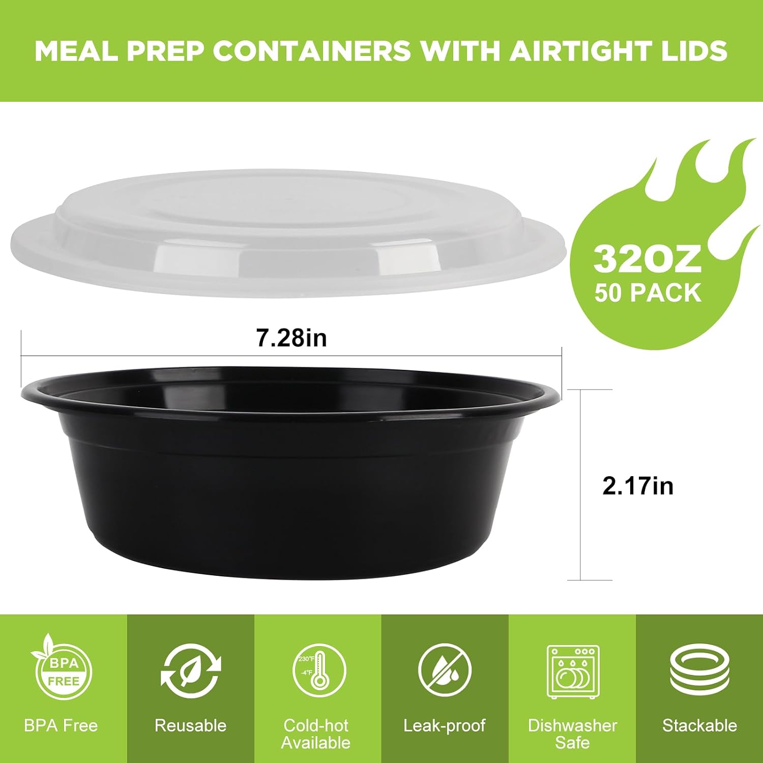 뚜껑이 있는 식사 준비용 용기 - 50개입 32온스 식 - Meal Prep Freezer 리뷰 및 가격