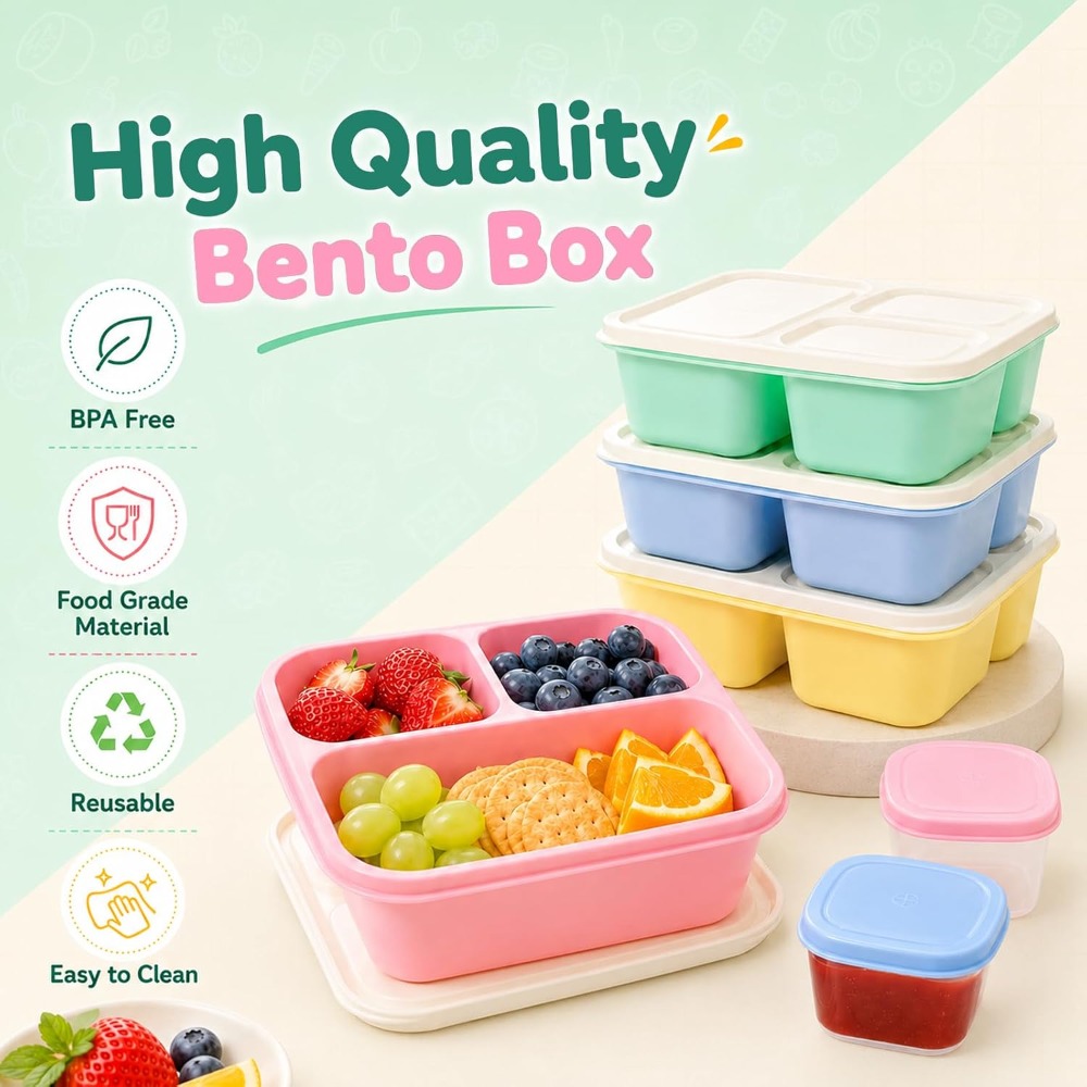 3칸 도시락 용기, 성인용 재사용 가능, 쌓아 올릴 수 - Meal Prep Healthy 리뷰 및 가격