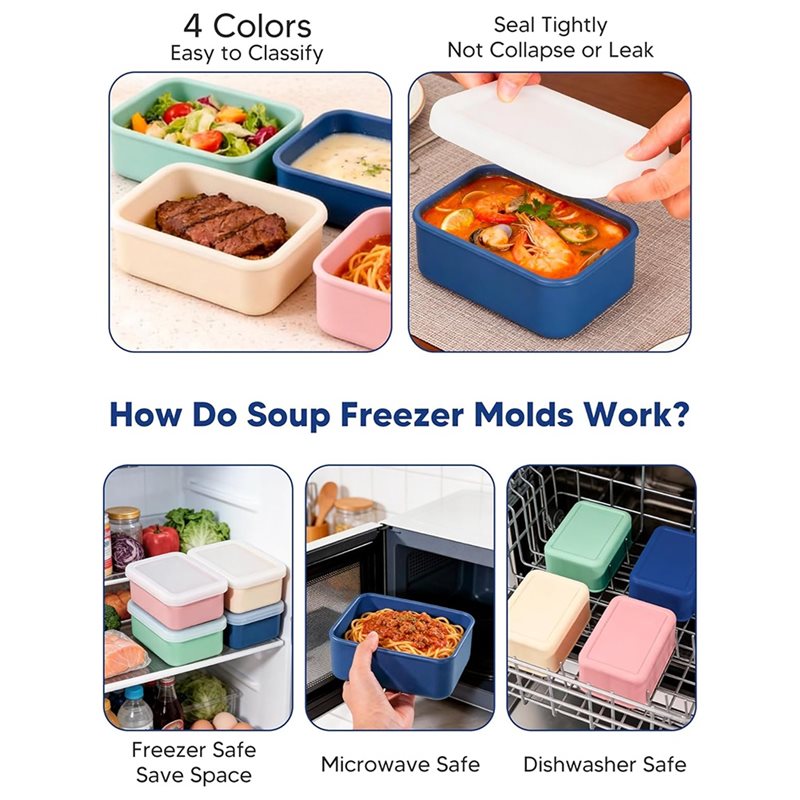 AB33-4팩 실리콘 냉동고용 뚜껑 포함 수프, 소스, - Meal Prep Freezer 리뷰 및 가격